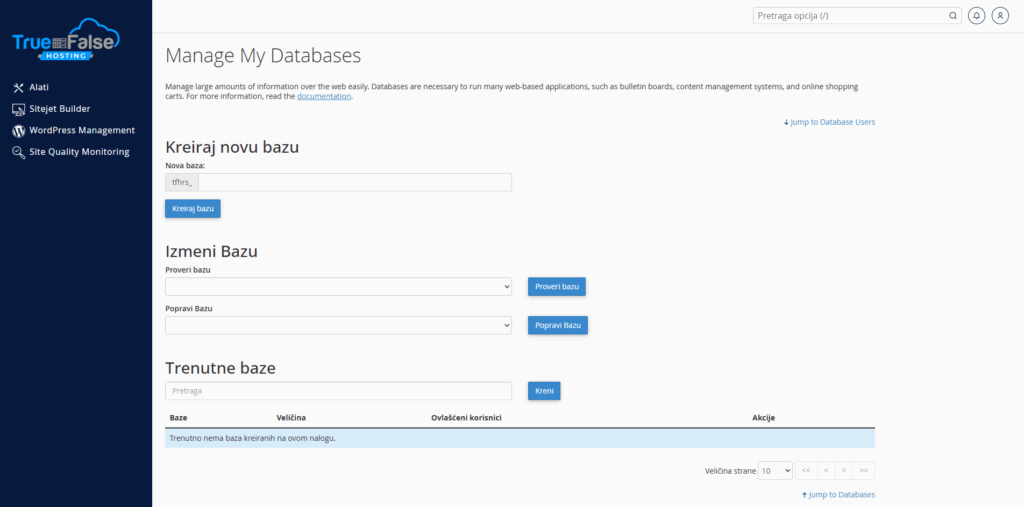 Create database from cpanel